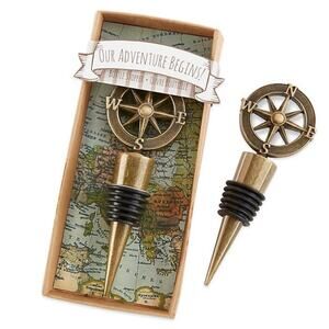 NWT Compass Antiqued Gold Tone Wine Bottle Stopper - Barware, Plug, Seal, Cork